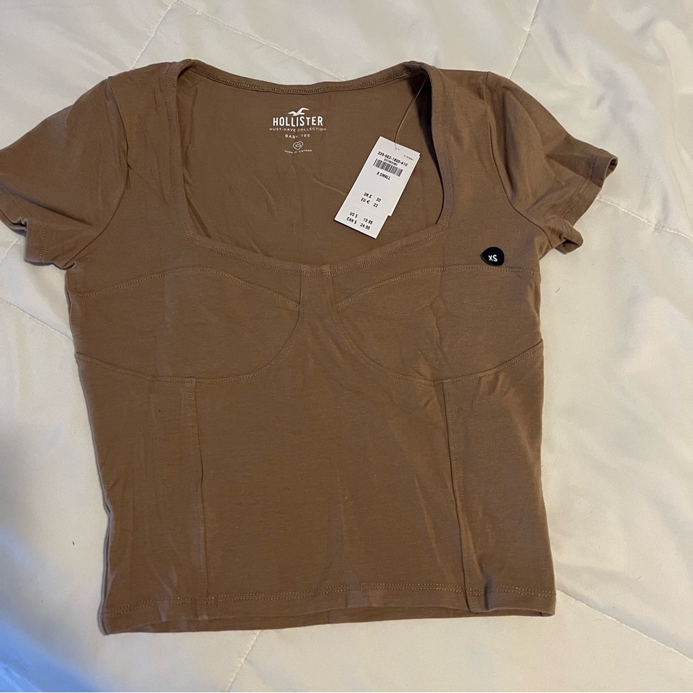 Hollister Brown Fitted Crew Neck Tee